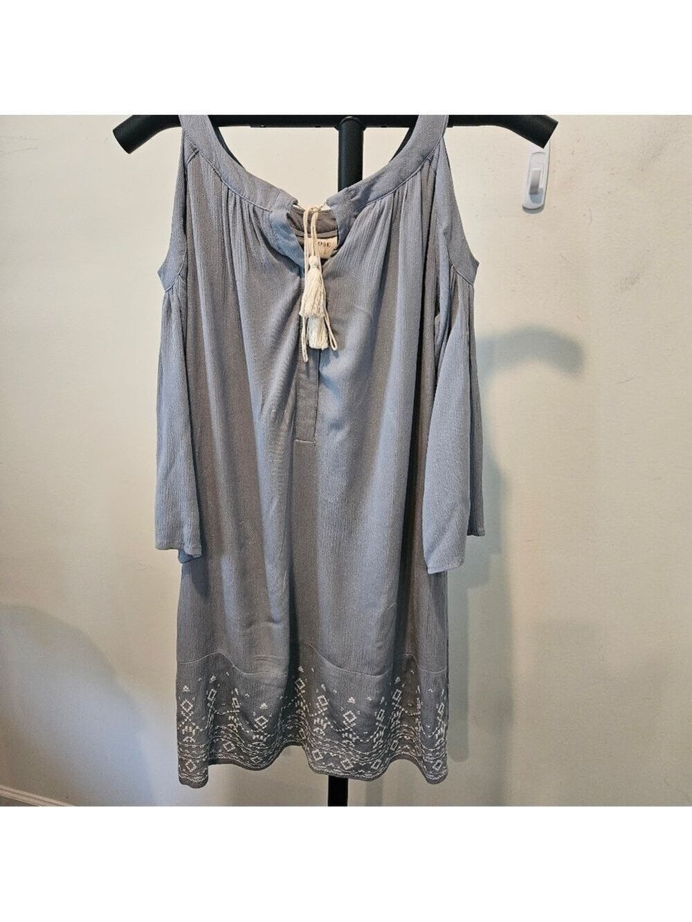Knox Rose Women's Grey Cold Shoulder Dress, Bell Sleeves, XS